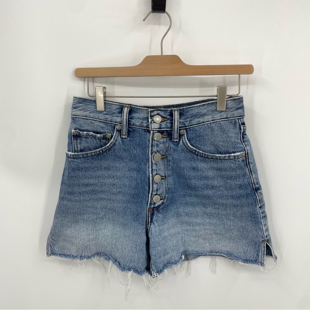 Lucky Brand Traveler Jean Shorts High Waisted Button Front Distressed Size 2/26